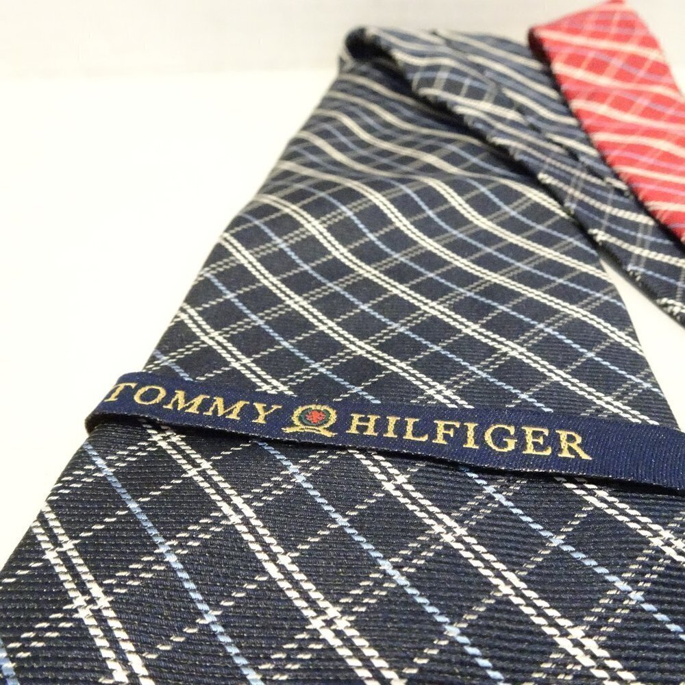 Tommy Hilfiger Silk Tie Blue Gold Plaid 3.75" Wide Made in USA NEW Preppy